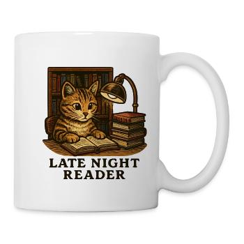 Nachtlektüre: Katze am Lesetisch - Tasse - Weiß - Rechts