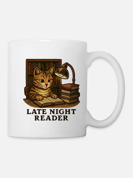 Night Reading: Cat at the Reading Table - Mug - white