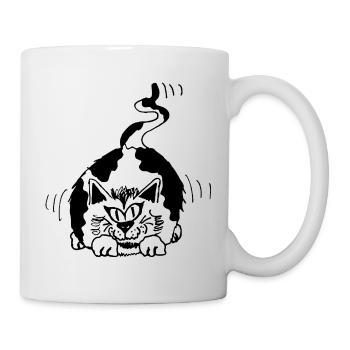 witzige Katze gefleckt schwarzweiß - Tasse - Weiß - Rechts