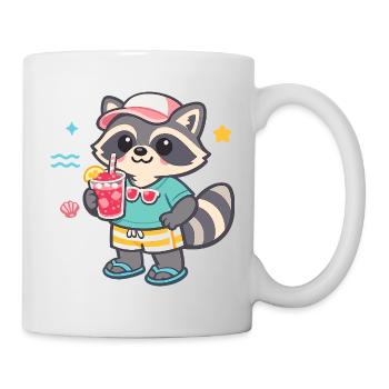 Waschbär am Strand mit Drink - Tasse - Weiß - Rechts
