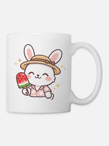 Sommerhäschen mit Wassermelone Eis - Tasse - Weiß