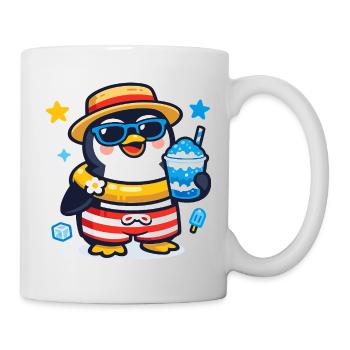 Strandpinguin mit Sonnenbrille - Tasse - Weiß - Rechts