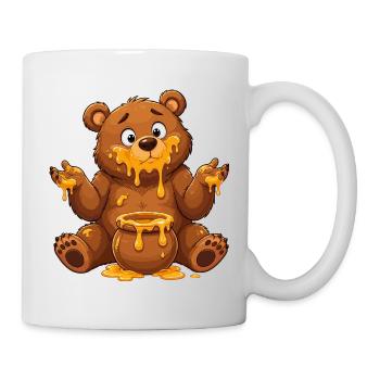 Dessin animé Honey Bear avec Pot - Mug blanc - blanc - Droite