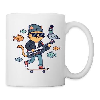 Katzen Rocker auf Skateboard Keyboard Musiker - Tasse - Weiß - Rechts