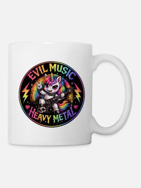 Heavy Metal Arc-en-ciel Licorne - Mug blanc - blanc