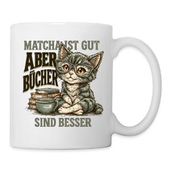 Bücherwurm Matcha Tee T-Shirt Geschenk Idee - Tasse - Weiß - Rechts
