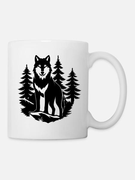 Wolfssilhouette im Wald - Tasse - Weiß
