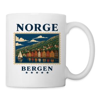 Norwegen Bergen Vintage Reisemarke - Tasse - Weiß - Rechts