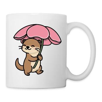 Otter in the rain under mushroom - Mug - white - Right