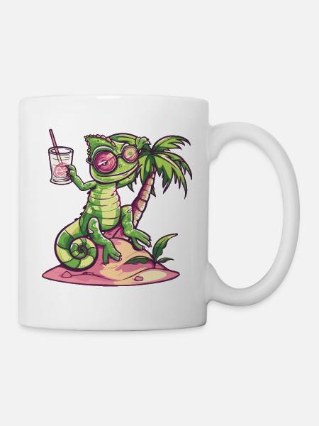 Chameleon Sommer Urlaub - Tasse - Weiß