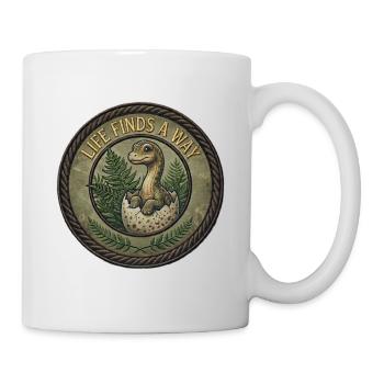 Dinosaur emerging among ferns - Mug - white - Right