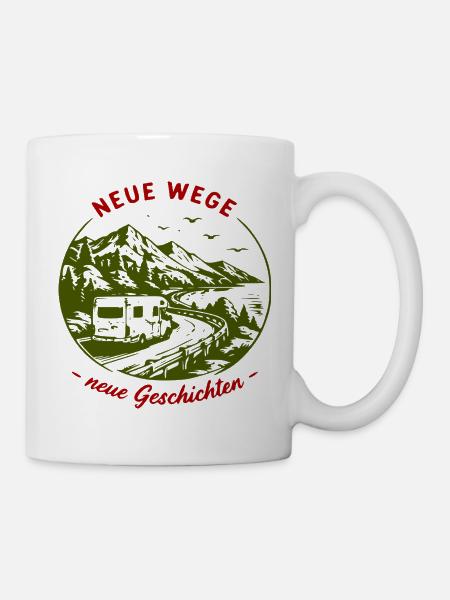 Neue Wege – Camperabenteuer am Berg - Tasse - Weiß
