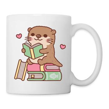 Cute Otter Sits Atop Of Books To Read - Mug - white - Right
