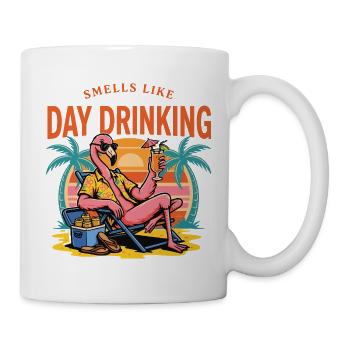 Riecht nach Tagtrinken Lustiges Flamingo-Retro-T-Shirt - Tasse - Weiß - Rechts