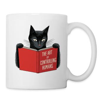 Schwarze Katze liest rotes Buch - Tasse - Weiß - Rechts