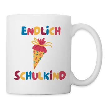 Endlich Schulkind mit Schultüte - Tasse - Weiß - Rechts
