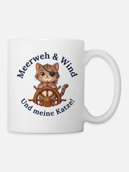 Meerweh, Wind und meine Katze - Tasse - Weiß