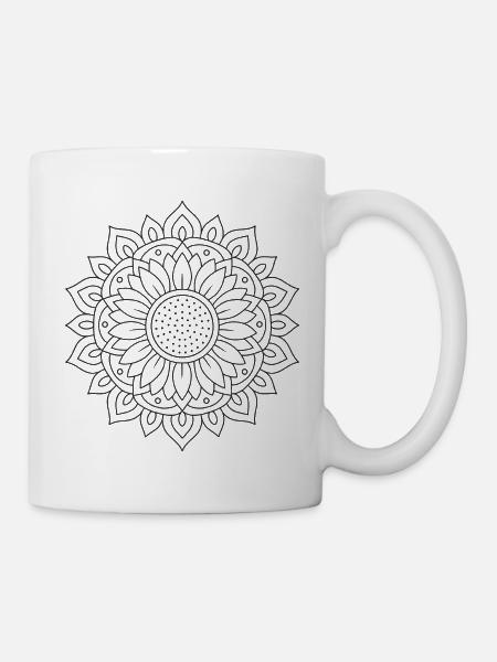 Sunflower Mandala Coloring Book - Mug - white