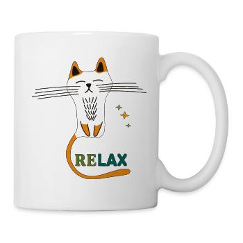 Katze beim Relaxen - Tasse - Weiß - Rechts