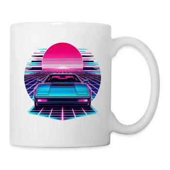 Neon Synthwave Auto am Sonnenuntergang - Tasse - Weiß - Rechts