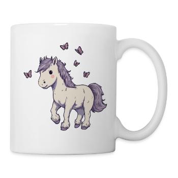 Süßes Pony mit Schmetterlingen - Tasse - Weiß - Rechts
