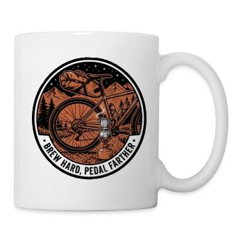 Brew Hard Pedal Farther Linocut Bikepacking - Mug - white - Right
