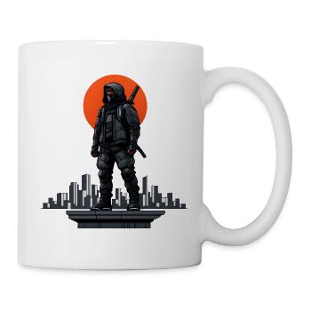 Ninja in the shadows in front of a red skyline - Mug - white - Right