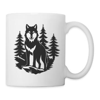 Black and white silhouette of a wolf in the forest - Mug - white - Right