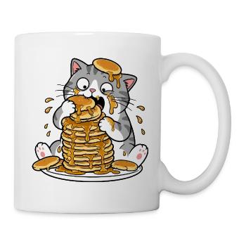 Cat with Pancakes Funny Cartoon - Mug - white - Right