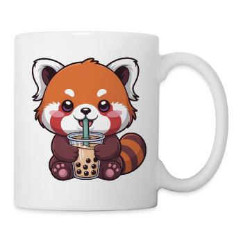 Le panda rouge de Kawaii buvant du bubble tea - Mug blanc - blanc - Droite