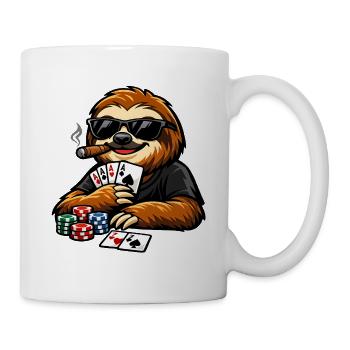 Paresseux cool jouant au poker - Mug blanc - blanc - Droite