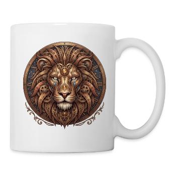 Steampunk-Löwe im Zahnradkreis - Tasse - Weiß - Rechts