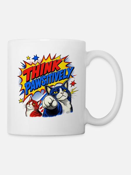 Think Pawsitively Comic katzen - Tasse - Weiß
