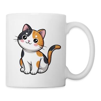 Calico-Kätzchen-Cartoon - Tasse - Weiß - Rechts