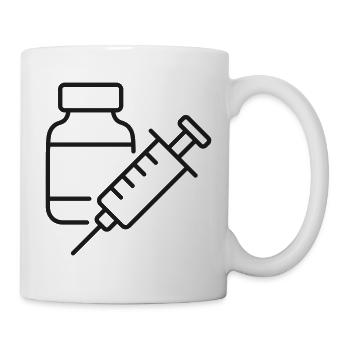 Medizinische Spritze und Medizinflaschen-Linien-Symbol - Tasse - Weiß - Rechts