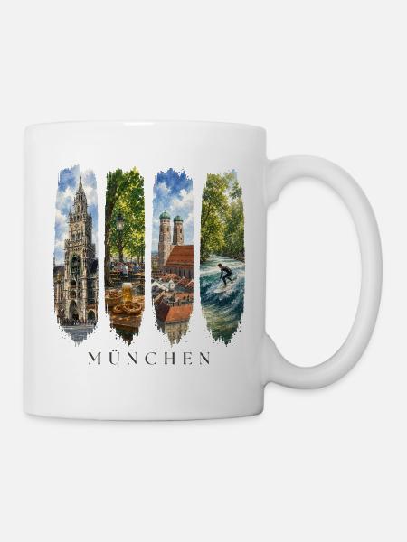 München Travel – Frauenkirche & Surfer Motiv - Tasse - Weiß