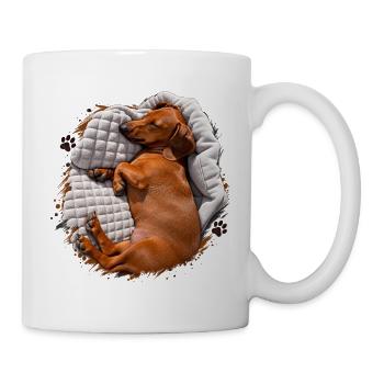 Dackel Kuscheltraum auf Decke - Tasse - Weiß - Rechts