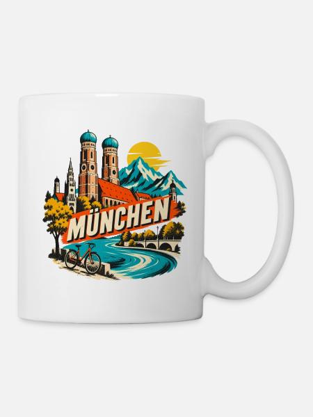 München Skyline Alpen Fahrrad Retro Design - Tasse - Weiß