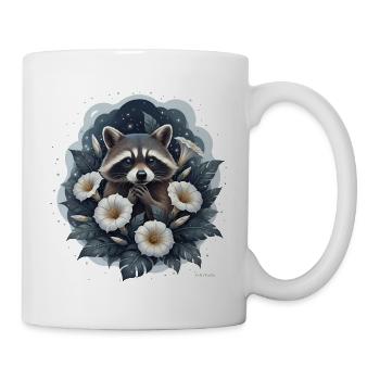 Waschbär im Blumenbeet. - Tasse - Weiß - Rechts