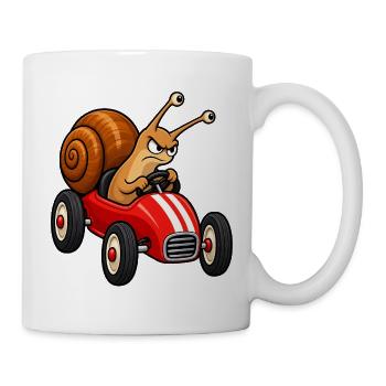 Entschlossene Schneckenrennen in einem Spielzeugauto - Tasse - Weiß - Rechts