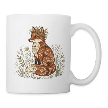 Boho Fuchs mit Blütenkranz - Tasse - Weiß - Rechts