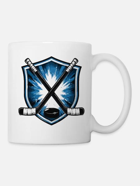 Hockey Shield mit gekreuzten Schlägern - Tasse - Weiß