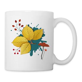 Herbstlaub  mit Pilz - Tasse - Weiß - Rechts