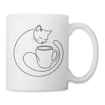 Katze schläft mit Mix - Tasse - Weiß - Rechts