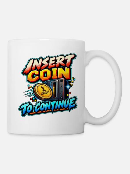 Münze einfügen, um fortzufahren – Retro Arcade - Tasse - Weiß