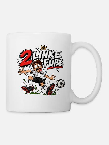 Zwei linke Füße Fußballkarikatur - Tasse - Weiß