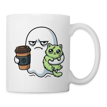 Halloween Kaffee Geist mit Zombie Katze - Tasse - Weiß - Rechts