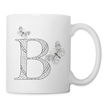 Buchstabe B mit Schmetterlingen - Tasse - Weiß - Rechts