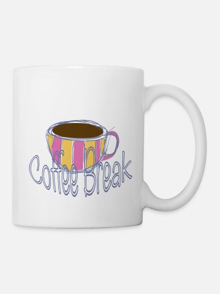 Kaffee Pause Streifenbecher - Tasse - Weiß