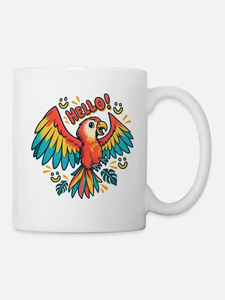 Farbenfroher Papagei Hallo - Tasse - Weiß